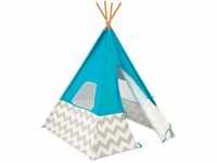 KidKraft Deluxe Türkis Tipi Zelt aus Holz und Canvas für Kinder, Outdoor und Indoor