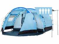 CampFeuer Zelt Super+ für 4 Personen | Blau/Schwarz | Großes Tunnelzelt mit 2