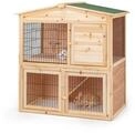lionto Kaninchenstall aus Holz auf Zwei Etagen mit Rampe, 98x54x100 cm,