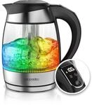 Arendo - Glas Wasserkocher mit Temperatureinstellung - mit Teesieb - Kabellos -