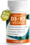 Vitamin D3 K2 VEGAN - 120 Tabletten mit 5000 IE D3 + 200 mcg K2 (MK7) - Vitamin D3
