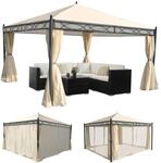 Mendler Pergola Cadiz mit Seitenwand + Moskitonetz - Creme 4x4m | Garten...