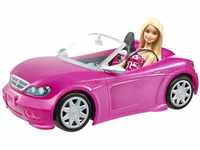 Barbie Puppe und Cabrio in rosa mit Glitzer, realistische Reifen Logo, Spielzeug ab 3