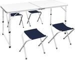 vidaXL Campingtisch Gartentisch Klapptisch 4 Hocker Klappbar H&ouml;henverstellbar