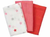 Bornino Mulltücher (3er-Pack) Sterne 30x30 cm pink/weiß - saugstarke...