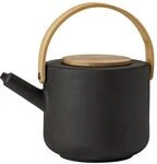 Stelton Teekanne Theo - Rustikale Steingut-Kanne, Deckel & Griff aus Bambus -