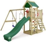 WICKEY Spielturm Kletterger&uuml;st MultiFlyer mit Schaukel & gr&uuml;ner Rutsche, Outdoor