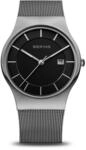 BERING Herren Quarz Uhr | 40 mm silbernes Edelstahlgeh&auml;use und schwarzes Zifferblatt