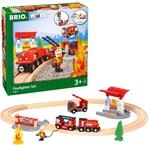 BRIO World 33815 Feuerwehr-Set - Holzeisenbahn-Set inklusive Feuerwehr-Auto mit Licht