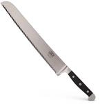 G&Uuml;DE Solingen - Brotmesser f&uuml;r Linksh&auml;nder geschmiedet, 32 cm, POM schwarz, ALPHA,