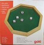 goki 56954 Holz-W&uuml;rfelplatte mit 5 W&uuml;rfeln - 25,7 cm Durchmesser, gr&uuml;ne