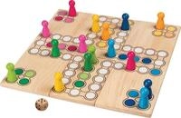 goki 56914 - Brettspiel Ludo aus Holz f&uuml;r 4 Spieler hochwertig verarbeitet 24 x 24