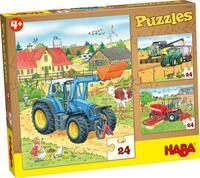 HABA Puzzle-Set Traktor und Co. &ndash; 3 liebevolle Bauernhof-Puzzles ab 4 Jahren, je 24
