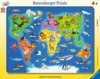 Ravensburger Puzzle Weltkarte mit Tieren - 30 Teile Puzzle ab 4 Jahre | 30 Teile