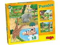Haba 4960 - Puzzles Tiere, Kinderpuzzles ab 3 Jahren, mit 3 tollen Puzzle-Motive in