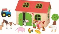 goki 58497 - Holzfiguren-Set Mein Bauernhof, inklusive Bauernhaus, Traktor und