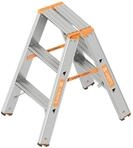 Layher 1043003 Stufenstehleiter Topic, Aluminiumleiter 2x3 Stufen 80 mm Breit,