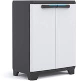 Keter Linear Kunststoffschrank, niedrig, hellgrau/schwarz/blau, 68 x 39 x 90 cm