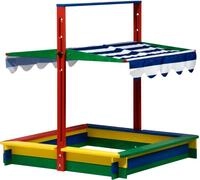 dobar&reg; Bunter Sandkasten | Sandkiste Massivholz mit schwenkbarem Dach als