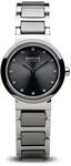 BERING Damen Quarz Uhr | Armbanduhr 25 mm silbernes Edelstahlgeh&auml;use und graues