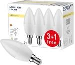 M&uuml;ller-Licht 4 x LED Leuchtmittel Kerzen B35 5,5W = 40W E14 matt 470lm...