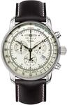 Zeppelin Herrenuhr mit Lederband Serie 100 Jahre Chronograph Datum Alarm 8680-3
