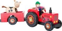 small foot Traktor mit Anh&auml;nger &bdquo;Bauernhof aus Holz, mit Biegepuppen, Bauer und