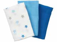 Bornino Mulltücher (3er-Pack) Sterne 30x30 cm blau/weiß - saugstarke...