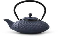 Bredemeijer flache blaue gusseiserne Teekanne 0.8 Liter Xilin mit Edelstahlfilter