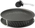 Zenker 7512 Pizzaset 3-teilig,Pizzableche,Pizzaschneider,Pizzablech rund (&Oslash; 32 cm)