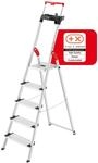 Hailo L85 ComfortLine Alu-Sicherheits-Stehleiter | 5 XXL-Stufen belastbar bis...