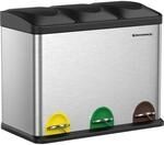 SONGMICS M&uuml;lleimer K&uuml;che, M&uuml;lltrennsystem 3 F&auml;cher, Abfalleimer, 45 Liter