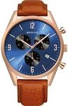 BERING Herren Quarz Uhr | Armbanduhr 42 mm ros&eacute;goldenes Edelstahlgeh&auml;use und blaues