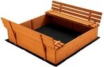 Sandkasten mit Deckel 2 Sitzb&auml;nke 98 x 98 x 21 cm, Sandkiste aus Holz mit...