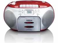 Lenco SCD-420RD Tragbares UKW-Radio mit Toplader CD-Spieler und Kassettendeck, LCD