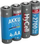 HyCell wiederaufladbar Akku Batterie Mignon AA 2700mAh NiMH ohne Memory-Effekt 4er