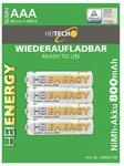 HEITECH vorgeladener 4er Pack NIMH-Akku Micro/AAA / HR03 800 mAh 1,2V -