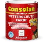 Consolan Wetterschutzfarbe, Deckender Holzschutz f&uuml;r Au&szlig;en, Wei&szlig;, 2,5L