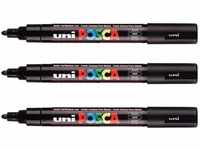 POSCA Mitsubishi Pencil – 3 schwarze Marker, PC5M, konische Spitze, mittlere