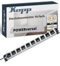 Kopp POWERversal 10-fach Steckdosenleiste in Silber-Schwarz - Mehrfachsteckdose mit