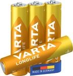 VARTA Batterien AAA, 4 St&uuml;ck, Longlife - Alkaline Micro Batterien LR03 mit 1,5...