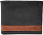 Fossil Brieftasche f&uuml;r Herren Quinn, 100% Leder Bifold schwarz 11,4 cm L x 2,5 cm B