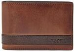 Fossil Brieftasche f&uuml;r Herren Quinn, 100% Leder Bifold braun 11,4 cm L x 2,5 cm B x