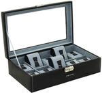 Friedrich|23, Uhrenkasten, F&uuml;r 10 Uhren, Leder-Optik, Mit Glasdeckel, 30 x 17 x 8,5