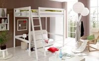 TiCAA Hochbett, Kinderbett Spielbett mit Treppe aus Kiefer Massivholz Bettgestell 140