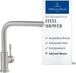 Villeroy & Boch Steel Shower K&uuml;chenarmatur, Hochdruck, Wasserhahn K&uuml;che mit