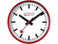 Mondaine - Wanduhr A990.Clock.11SBC 25cm - Bahnhofsuhr in Rot aus Aluminium mit...