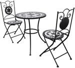 vidaXL Mosaik-Bistrotisch 60 cm mit 2 St&uuml;hlen schwarz/wei&szlig; (41532+41533)