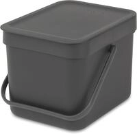 Brabantia Sort & Go Abfalleimer mit Deckel 6 L (grau), platzsparender Biom&uuml;ll