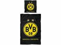 Borussia Dortmund BVB Bettwäsche mit Logo, Baumwolle, Schwarz/Gelb, 135 x 200 x 2 cm